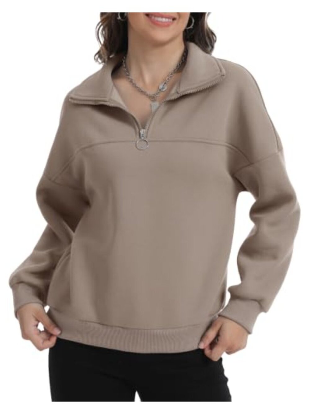 Half Zip Sweatshirt Women Long Sleeve Fleece Pullover Oversized Casual